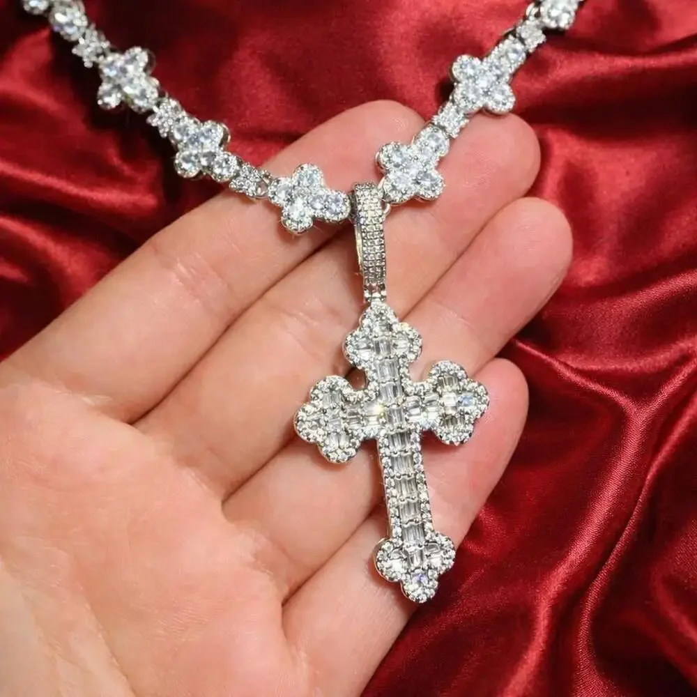 Iced Cross Tennis Necklace And D 94 A